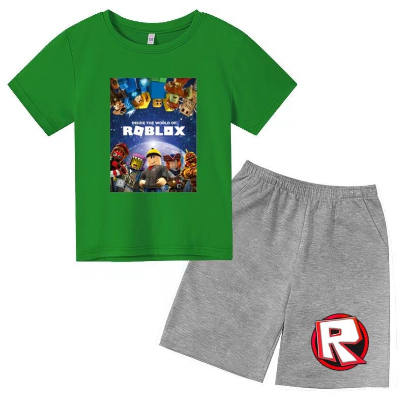 Children's T-shirt Two-piece Anime Game Print Clothing Summer Short-sleeved+Shorts Boy Girl 3-12 Years Fashion Casual Sports Set