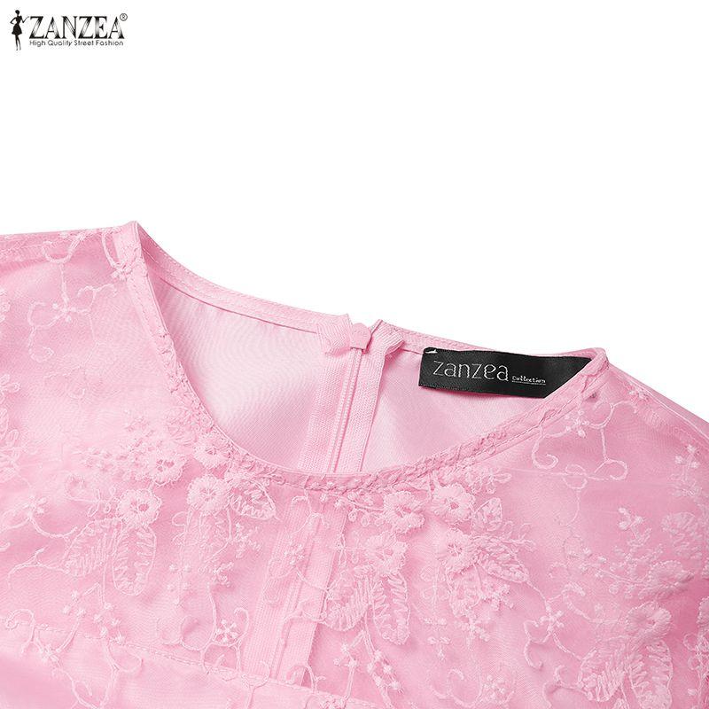 ZANZEA Женское кружевное платье-футляр с круглым вырезом и короткими рукавами