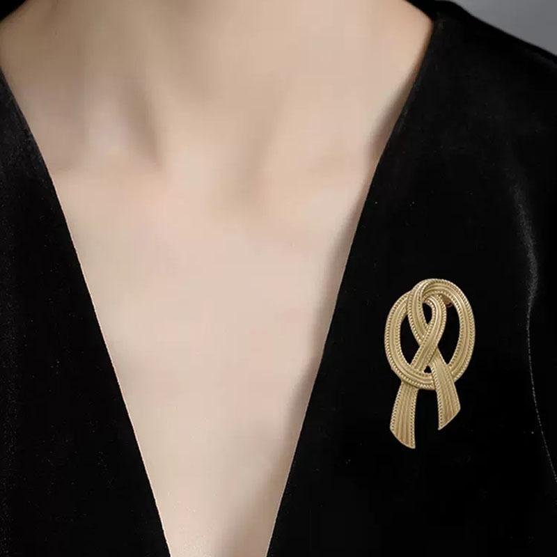French High-End Golden Rope Bow Brooch Elegant Temperament Coat Corsage Coat Suit Retro Pin