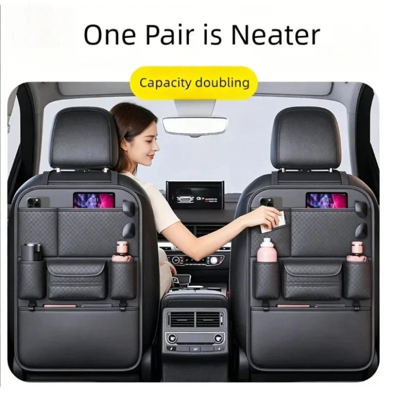 2Pcs Car Seat Back Organizer High Capacity Multi Pocket Storage Bag Anti Kick Mat Wear Resistant Auto Interior Accessories