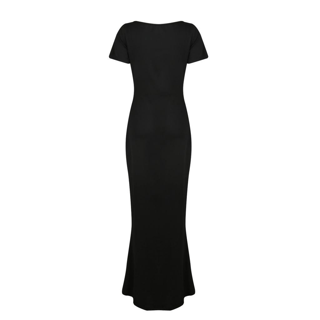 Women's Short Sleeve Sexy Solid Long Casual Slim Fit Home Dress