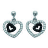 [J3112] - Серебряные серьги «Love Divine» белый черный (родиевое покрытие) - 16x12 мм