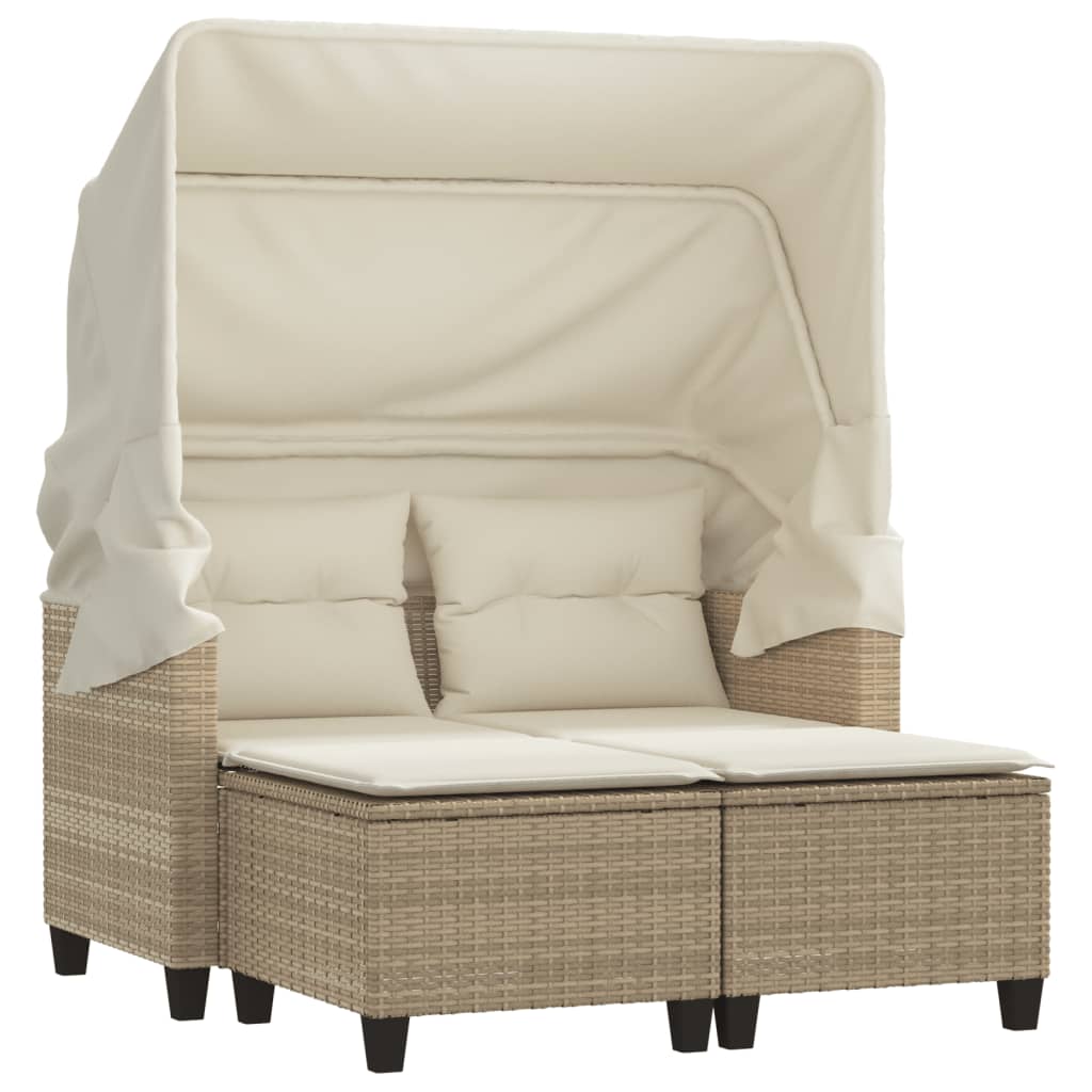 Vidaxl 2-Os. Sofa Ogrodowa Z Zadaszeniem I Stołkami, Beżowa, Rattan Pe