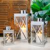 Set of 3 Sliver Candle Lantern Stainless Steel Metal Lantern Empty Square Candle Lantern for Wedding Decoration