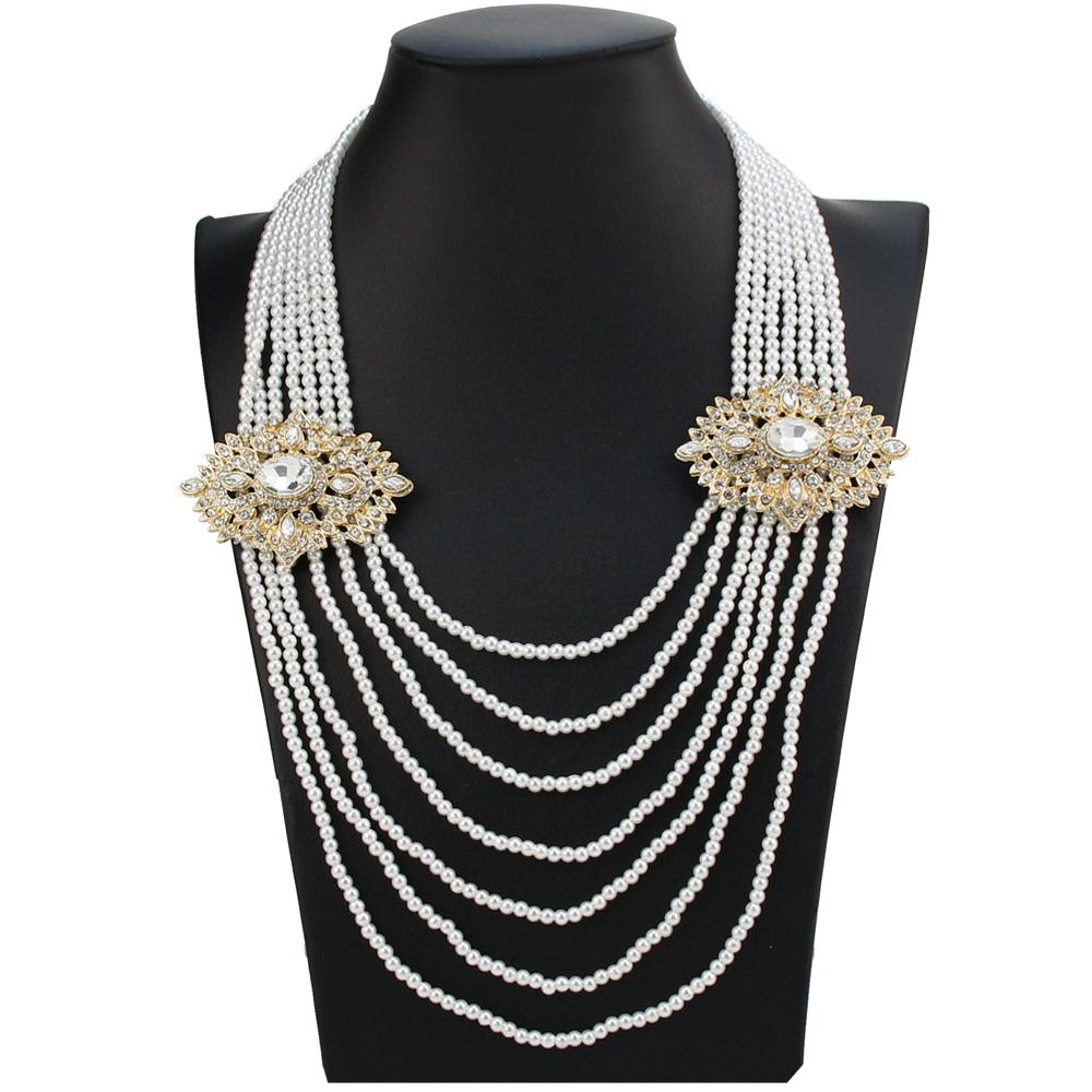 Золотое ожерелье из бисера для женщин, длинная многослойная цепочка с кристаллами, ожерелье невесты, свадебные украшения