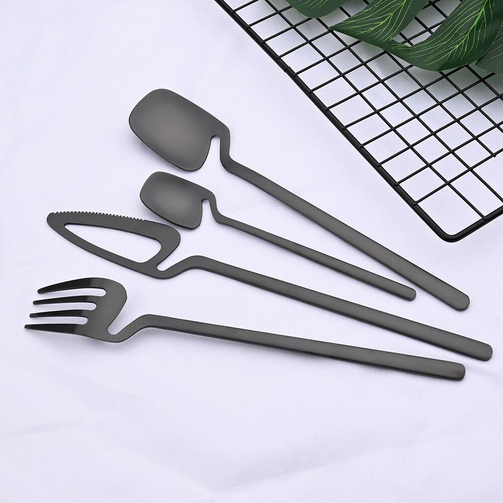 Creative Fashion Black Matte Cutlery Set Stainless Steel Dinnerware Set Knife Fruit Fork Spoon Dinner Set Kitchen Flatware Tableware Set