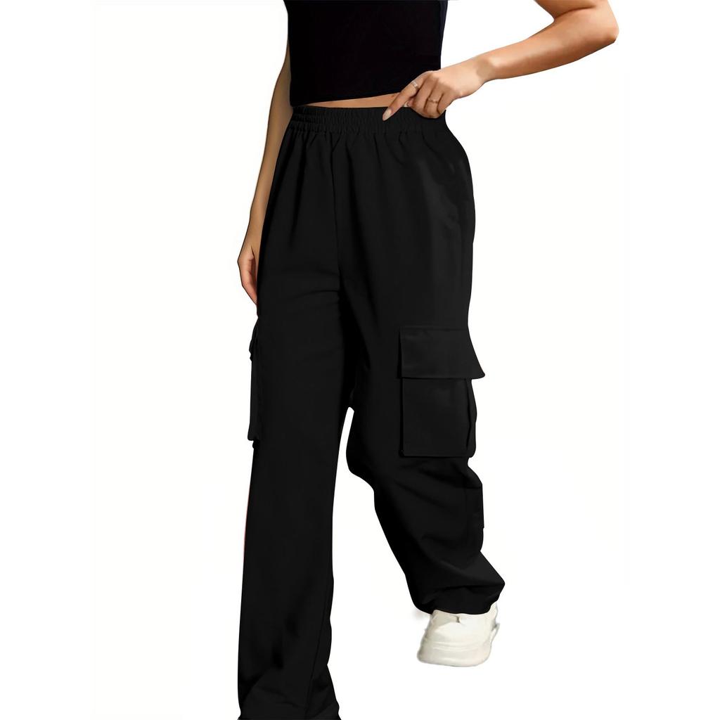 Женские модные повседневные спортивные однотонные брюки-карго с высокой талией и карманами-флипами