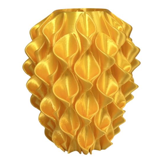 3D Printed Red Gold Flower Vase Sculptural Wave Geometric Textured Decorative