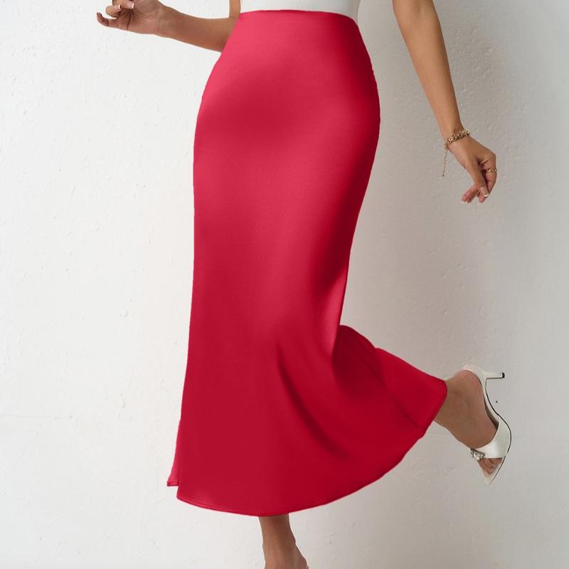 Модные летние новые облегающие атласные повседневные длинные юбки женские элегантные однотонные свободные юбки с высокой талией женская облегающая юбка-рыбий хвост женская одежда 26560