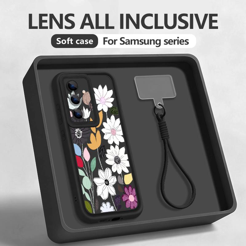 Чехол для телефона с цветочным узором для Samsung Galaxy S26 S25 S24 Ultra S23 S25 FE A57 A37 A17 A56 A16 A55 A54 A15 с ремешком на запястье