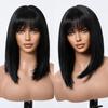 Black Straight Synthetic Wig with Bangs Shoulder Length Black Wigs for Women Natural Looking Hair for Daily Party Use