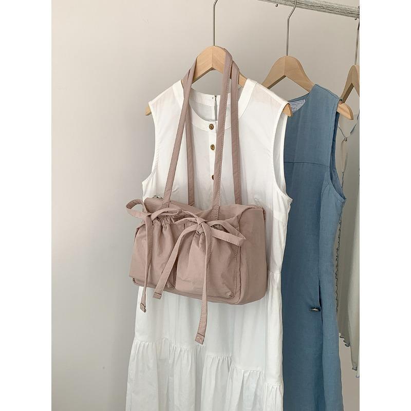 Large Capacity Women's Casual Shoulder Bag with Bow Cute Tote Bag for College Students School Class Daily Commute Shopping Lightweight Handbag