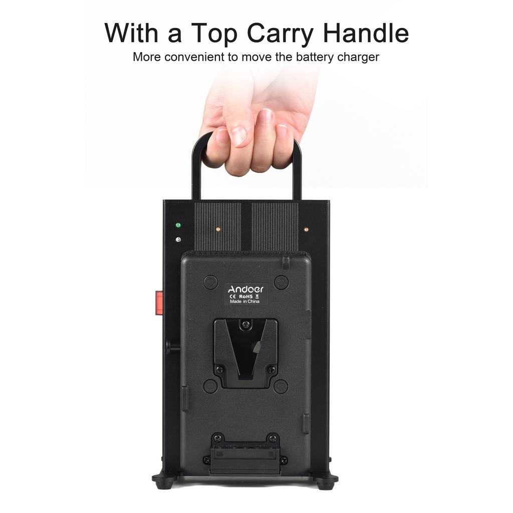 Andoer Зарядное устройство с V-образным креплением, двухканальное зарядное устройство с V-образным креплением, быстрая зарядка для 14,4/14,8 В.