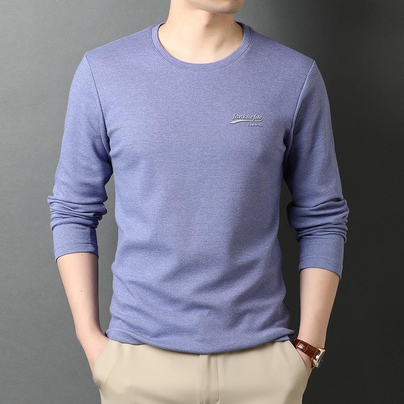 Мужская футболка с круглым вырезом, весенняя новинка с длинными рукавами для молодежи и людей среднего возраста, тонкие хлопковые топы, мужской повседневный свитер с круглым вырезом