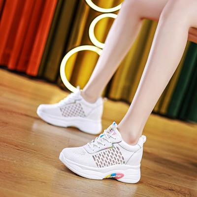 Весна новая танкетка платформа повседневная обувь внутренняя высота увеличение женская обувь маленькая белая обувь летающая тканая дышащая