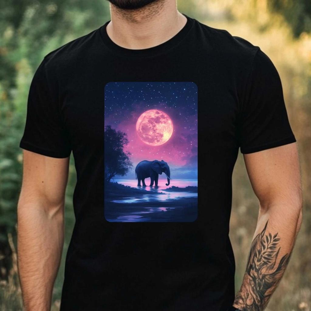 T-Shirt Herren Elefant an Vollmond Motiv Baumwolle Größe XS bis 5XL