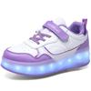 Kid's Lights Sports Shoes Rubbing Shoes Solid Magic Patch Can Charging Double-row Four-wheel Slide Shoes