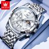 OLEVS 2871 Top Original Quartz Watch for Men Solid Steel Strap Roman Scale Classic Chronograph Moon Phase Calendar Men's Watches