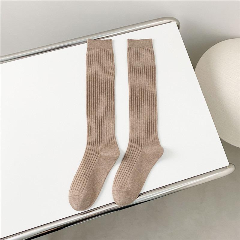 Soft Cotton Long Socks Women Autumn Winter Pure Color Knitted Stocking Skinny Casual Knee High Fluffy Warm Thicken Female Sock