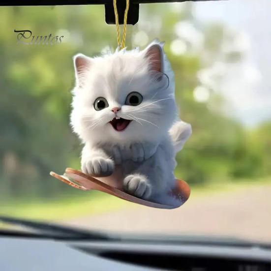 Милый кулон в виде кота, акриловое зеркало заднего вида, подвеска на рождественскую елку, украшение в виде мультяшного котенка, подарок для любителя кошек