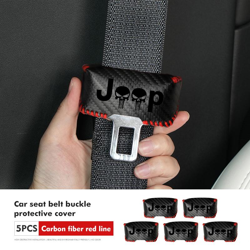 Car Seat Belt Buckle Protector Leather Safety Belt Anti Damage Cover For Jeep Cherokee Wrangler JK Gladiator Compass RenegadeI