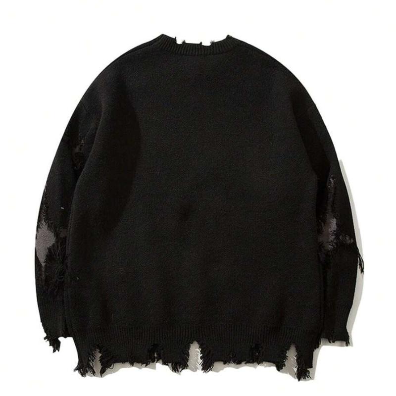 Хип-хоп темный уличный европейский и американский скелетный жаккардовый рваный свитер осень и зима мужской и женский свободный свитер вязаный свитер