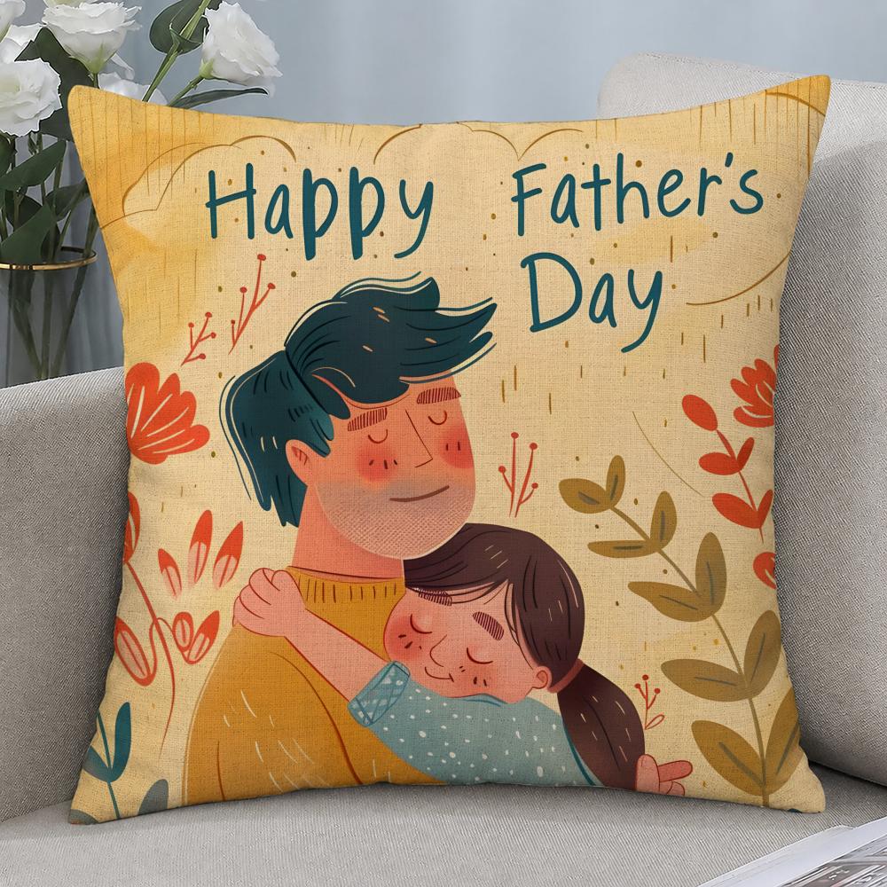 Holiday Fathers Day Cushion Cover Cushion Covers Natural Linen Breathable Sofa Bedroom Decor Pillowcase