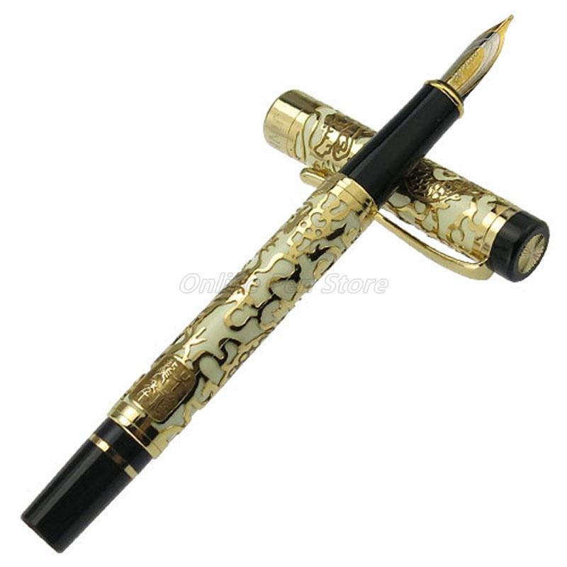 Jinhao 5000 Металлическая текстура Дракона Резьба Черный корпус Тонкое перо Перьевая ручка Офис Школа Письмо Подарок Аксессуар для ручки