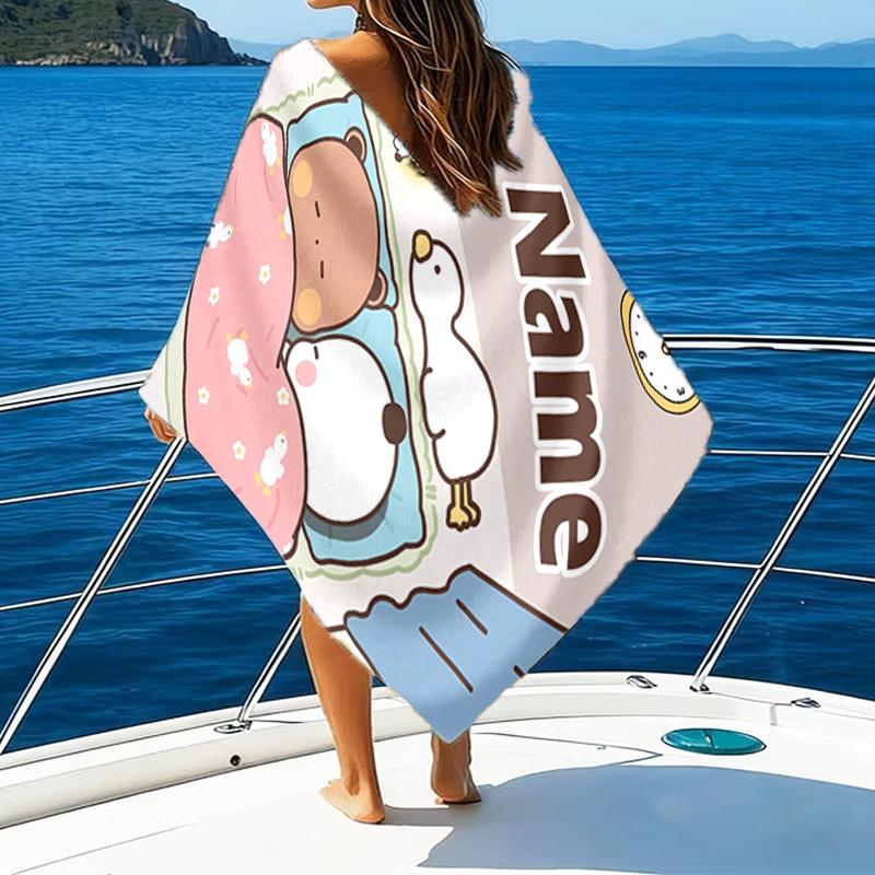 1pc Yier BuBu Bear3 Beach Towel with Custom Name, Beach/Swimming/Bath/Picnic/Camping Towel, Suitable for Seaside Beaches