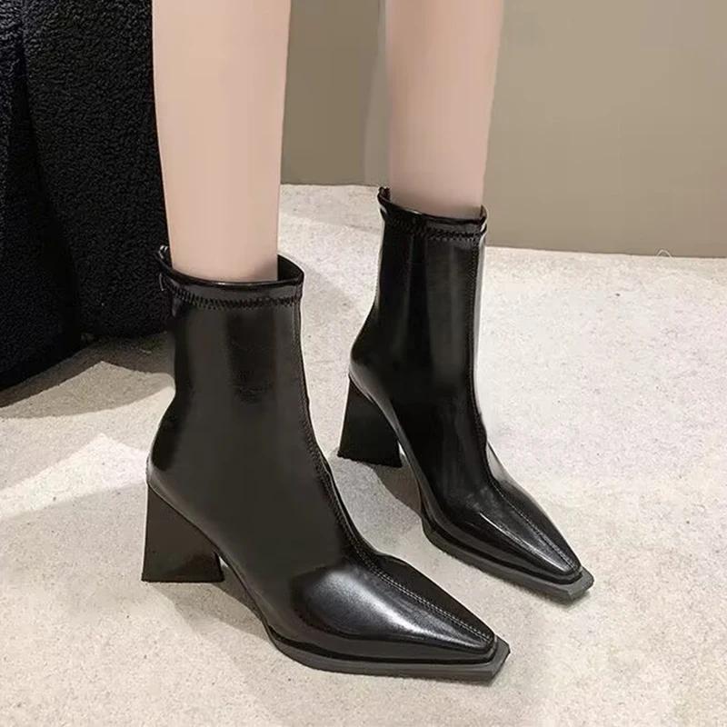 Женские ботильоны на высоком каблуке с острым носком, дизайнерские туфли-лодочки, зимние новые брендовые тенденции 2024 года, мотоциклетные ботинки Botas De Mujer