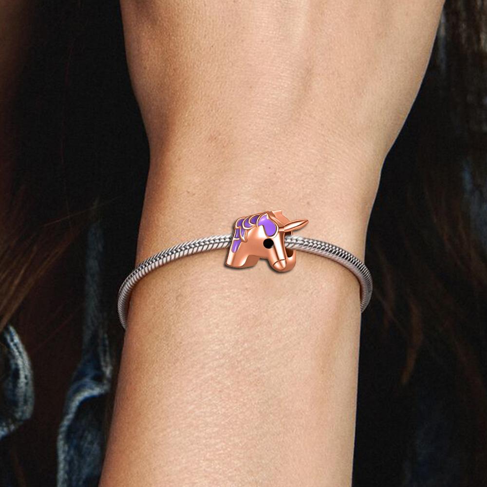 S925 Стерлингового Серебра Красочные Бусины Единорога Шарм Мотаться Подходит Браслет Ожерелье Изготовление для Женщин Подарки С Тканевой Сумкой