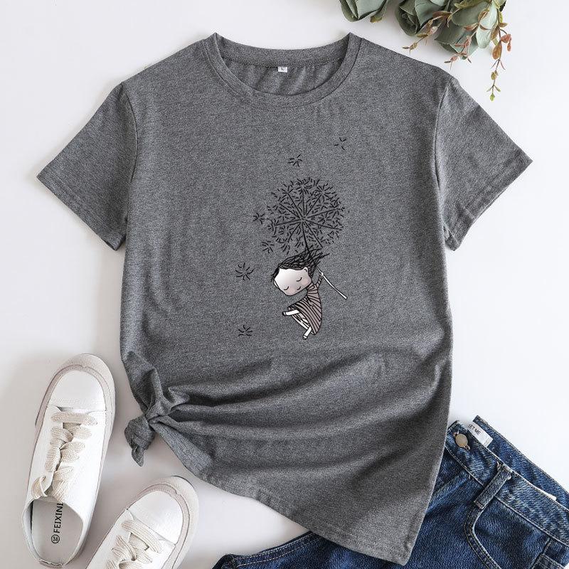 Summer Round Neck Printed Top Fashionable Casual Short Sleeved Women's Pure Cotton T-shirts