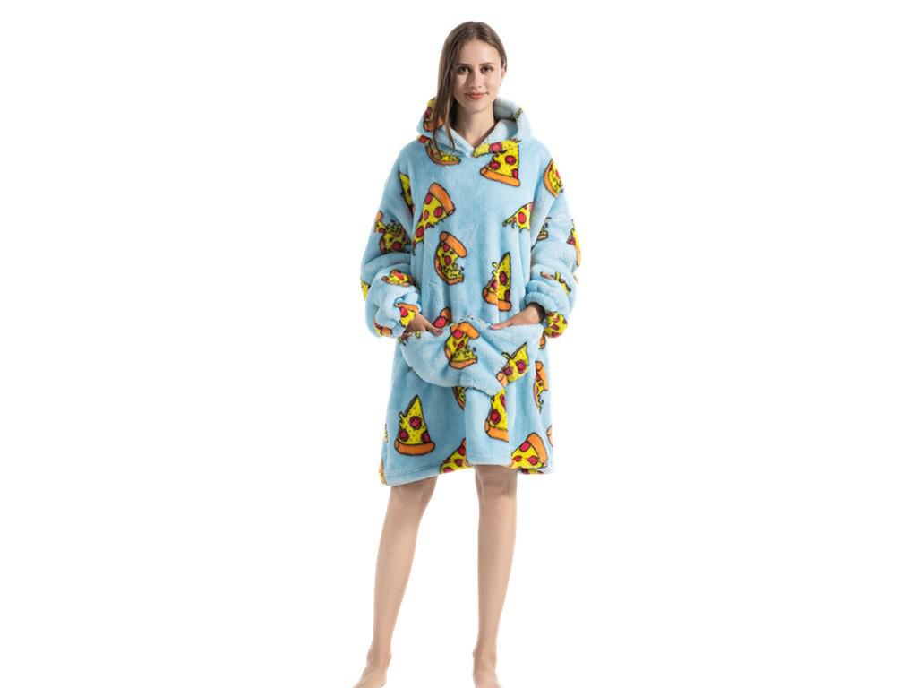 Уютный осенне-зимний плед-толстовка с тыквами: Плотный хлопковый бархатный халат для тепла в помещении и на улице