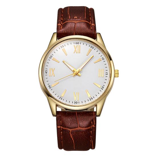 Men Business Watch Round Dial Faux Leather Strap Quartz Movement Teens Adults Formal Dress Wristwatch Fashion Jewelry Accessory