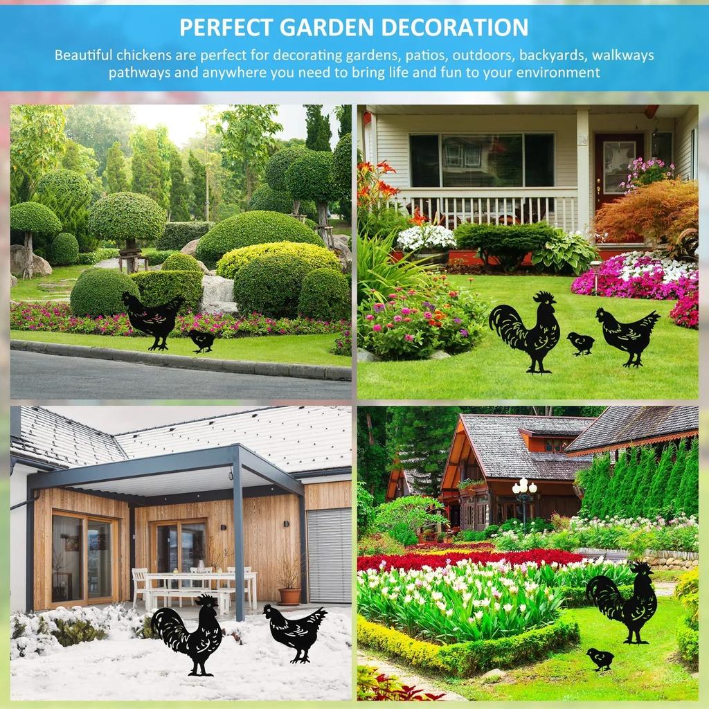 Metal Chicken Garden Decoration Garden Stakes For Yard Art Chicken Silhouette Statues Patio/Lawn Outdoor Chicken Decor Garden Ar