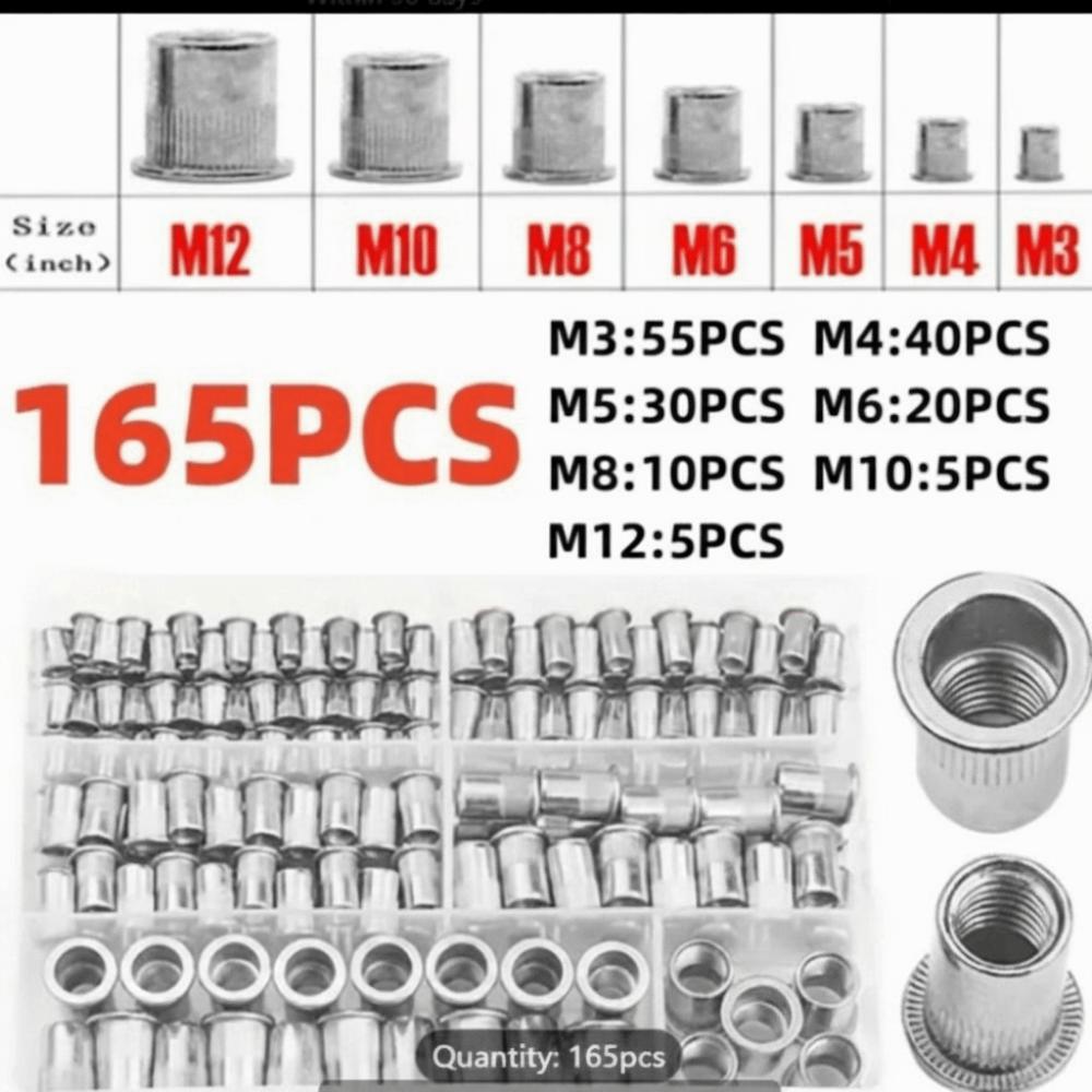 150/165Pcs Assorted Sizes Rivet Nut Kit SAE & Metric Nutsert Kit DIY Projects