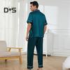 2Pcs/Set Silk Satin Men Pajama Set Notch Collar Button Down Pajama Top with Chest Pocket Elastic Waist Bottoms Set Sleepwear