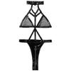 European & American September Sexy Patent Leather Backless Mesh Three-Point Lingerie Set