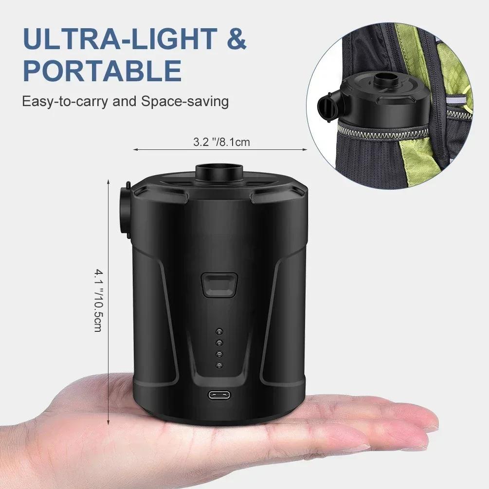 Portable Mini Electric Air Pump Inflator with 3 Nozzles 5200mAh Battery for Air Mattresses Pool Floats PVC Boat Swimming Ring