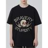 Black Oversized T Shirt with Bravery and Stupidity Skull Graphic for Casual Streetwear Style