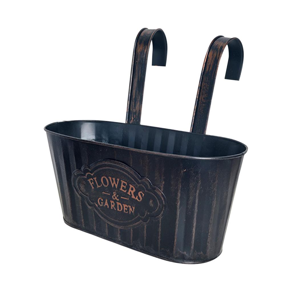 Уличные растения Кашпо Черные металлические железные подвесные цветочные горшки Террасы Перила Забор Ведра Современные Бохо Настенные Оконные Ящики Подставки для растений Крючки Крыльцо