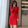 Knitted Sweater Dress Women Autumn/Winter O Neck Long Sleeve Solid Wrapped Hip Bottom Fur Dress Sweater Pullover Female