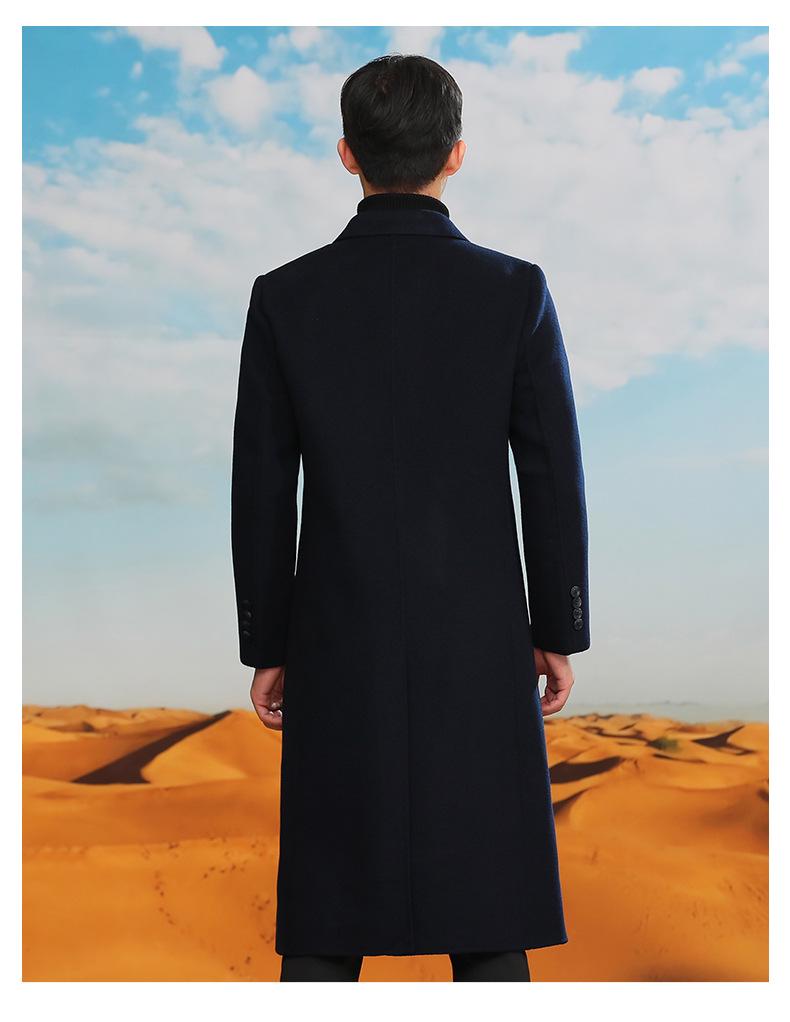 Мужское двубортное шерстяное тренчкот - Длинное пальто выше колена с костюмным воротником для осени и зимы