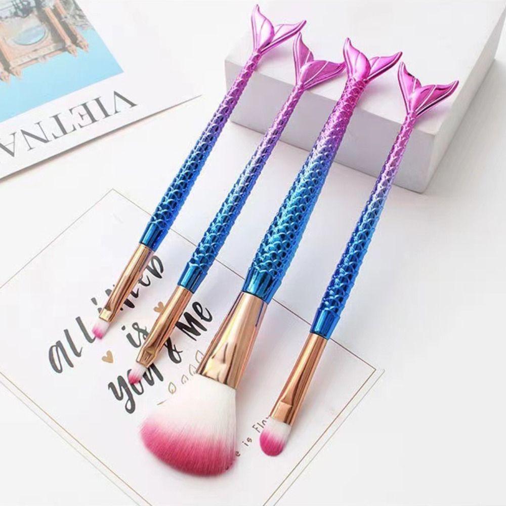 4pcs/set Loose Powder Brush Mermaid makeup brush Soft Fiber Blush Eyebrow Eyeliner Brush Beauty Tool Highlighter Brush