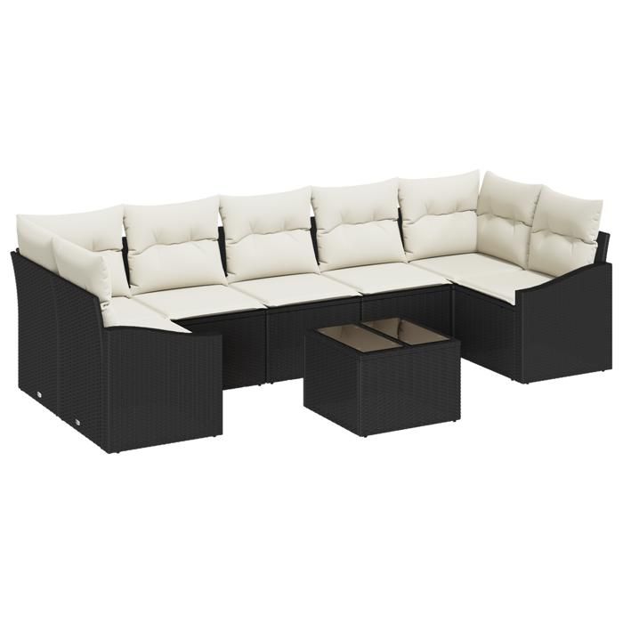 VidaXL Ensemble de canapé de jardin 8 pièces avec coussins en poly rattan noir 3346637