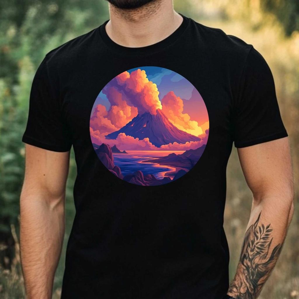 T-Shirt Herren Vulkan Landschaft Motiv Baumwolle Größe XS bis 5XL