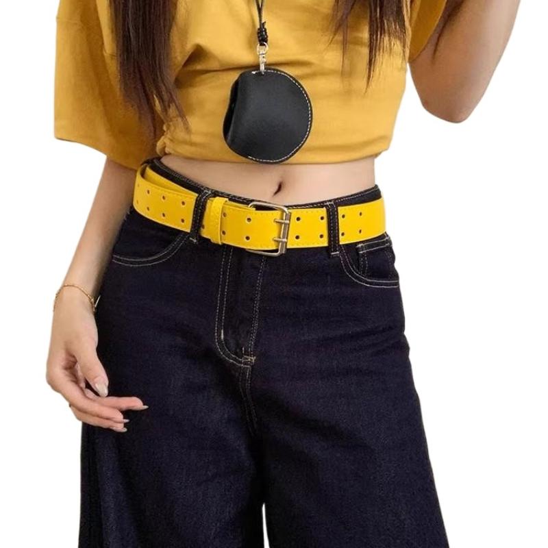 Fashion Wide Design Sense Y2K Double-Breasted Yellow Belt For Women With Skirt Jeans With Waistcoat Decoration Versatile Belt