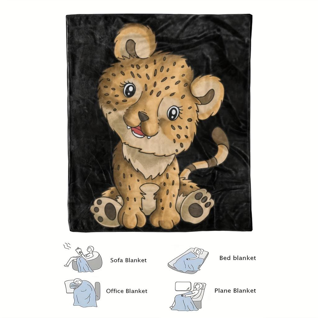 1pc Soft Flannel Blanket with Cute Lion Face - All-Season Cozy Throw, Machine Washable Gift for Home, Office, or Travel - Perfec