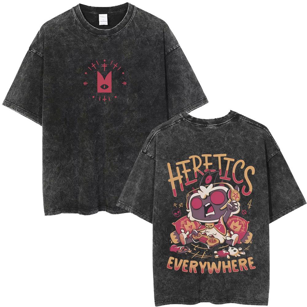 Washed Vintage Game Cult of The Lamb Funny Graphic Tshirt Men Women Casual Cotton Tshirts Mens Oversized Short Sleeve T Shirt