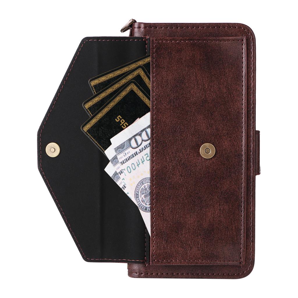 For Oukitel C59 Pro Leather Case Magnetic Closure Wallet Stand Phone Cover with Crossbody Strap